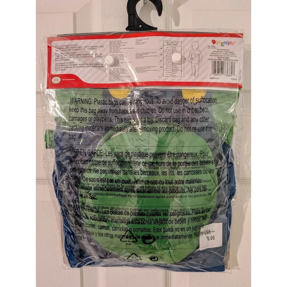 Luigi Toddler‎ Costume  2T Super Mario Bros Green Hat Padded Overalls NWT - Picture 5 of 9